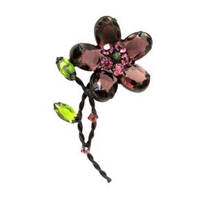 Vintage Large Purple Statement Crystals Flower Open Back Brooch Unique Gorgeous